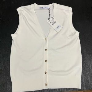 NWT ZARA BASIC KNIT VEST WHITE